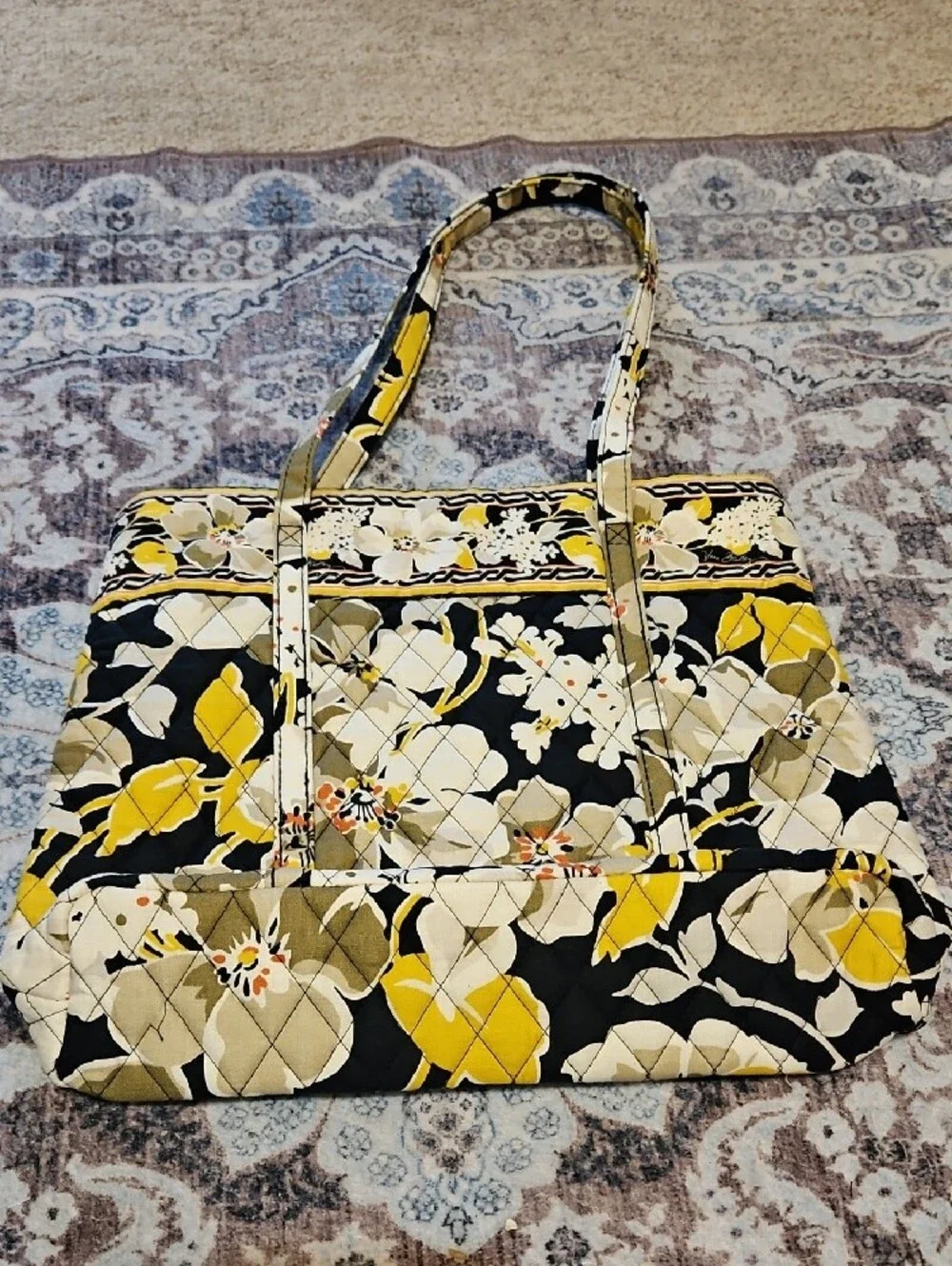 Vera Bradley Quilted Floral Tote in Yellow, Black & White